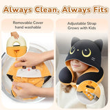 Mewaii Almohada de viaje, almohada de doble cara para adultos, almohada de cuello de espuma viscoelástica para avión, almohada de vuelo reversible con capucha para gato, correa ajustable