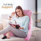 Almohada de lectura XL para cama y sofá con rollo para el cuello desmontable, almohada de espalda ideal para adultos con espuma viscoelástica para leer cómodamente, trabajar, jugar, mirar televisión, relajarse (rosa)
