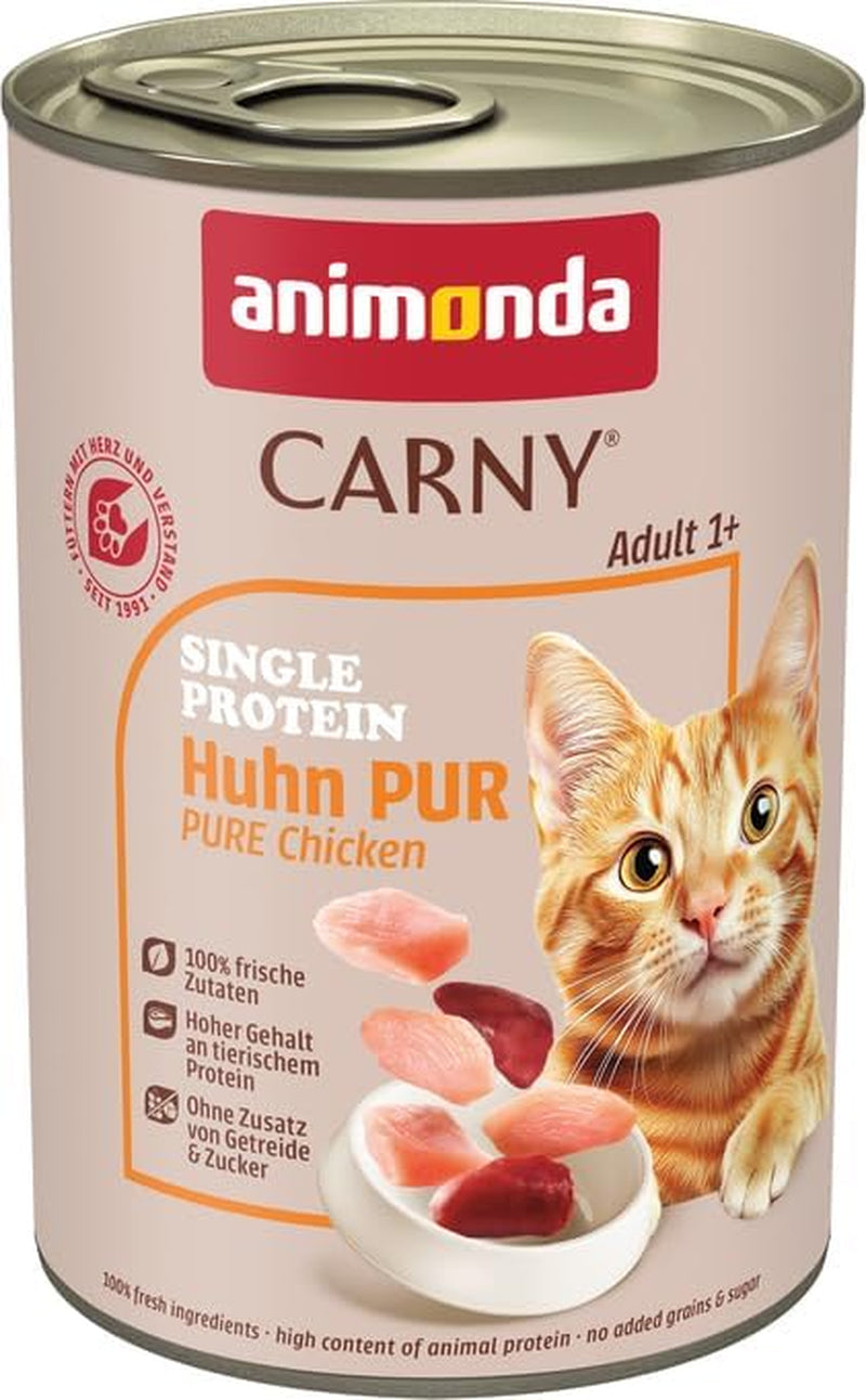 animonda Carny Adult Single Protein Pure Pollo (6 x 400g), comida húmeda para gatos adultos con una única fuente de proteínas, comida húmeda para gatos adultos, sin cereales y sin azúcar