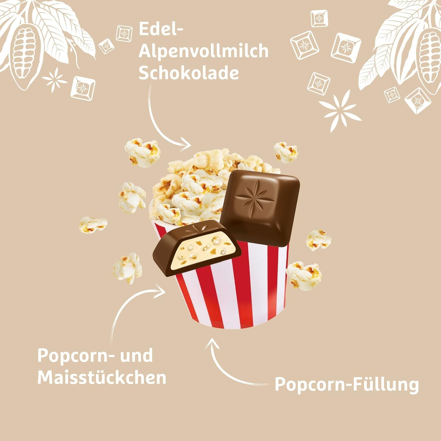 Palomitas Schogetten 1 barra de chocolate x 100g, chocolate con leche con palomitas y trozos de maíz, prácticas piezas individuales. Un manjar. Pieza por pieza.
