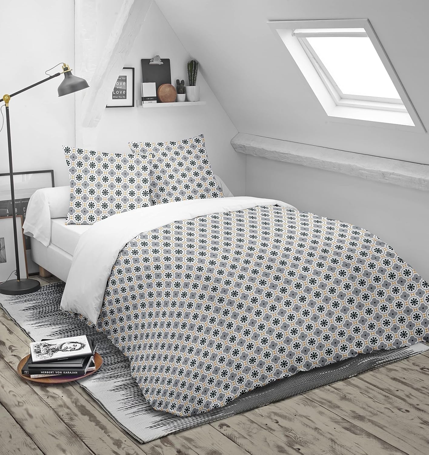 Blanrève Funda nórdica Estampada o Lisa, Templada, Para cama individual, Ecológica, Fácil de mantener, 140 X 200 Cm, Blanco, Gris Edredones y edredones Naty Shop Blanco, gris 140 X 200 Cm