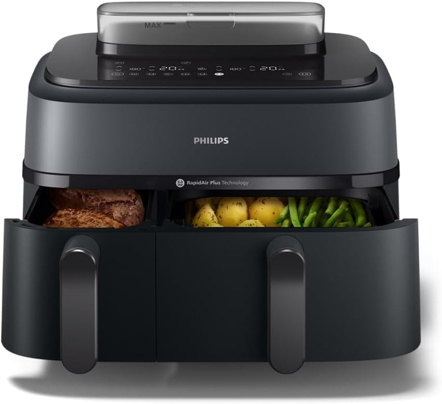 Philips Airfryer Dual Basket Serie 3000, 9L, 2 cestas, 2 platos listos al mismo tiempo, tecnología Rapidair plus aire caliente Electrodomésticos Naty Shop Steam Dual Basket 9 L