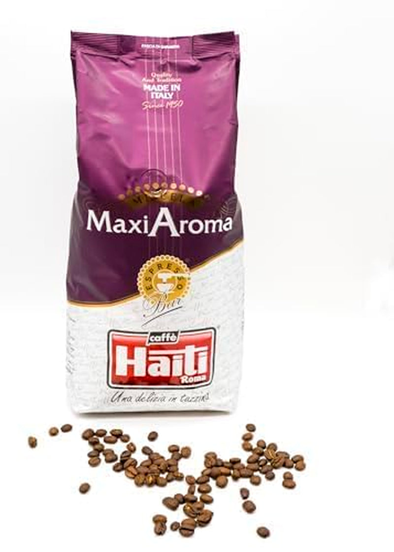 Café Caffè Haití Roma Maxi Aroma en envase de 1 kg. Mezcla equilibrada, tostado artesanal, elaborado en Italia.