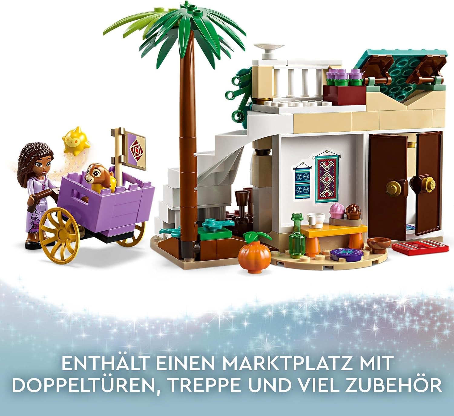 LEGO 43223 Disney Wish Asha en la ciudad de Rosas, Set de Película Wish con Mercado, Mini Muñeca Asha, Valentino como Cabra de Juguete y Figuras de Estrella, Regalo para Niños de 6 Años, Sets de Construcción para Niñas y Niños Besuche den LEGO-Store