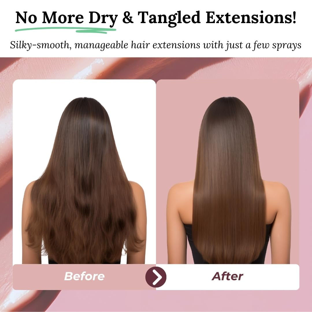 Spray bifásico para el cuidado de extensiones de cabello humano | queratina, colágeno y B5 altamente concentrados | protección y brillo para extensiones de cinta de cabello humano | ideal para extensiones de cabello humano y trenzas de cabello humano | Pack 2 productos para desenredar el cabello Naty Shop