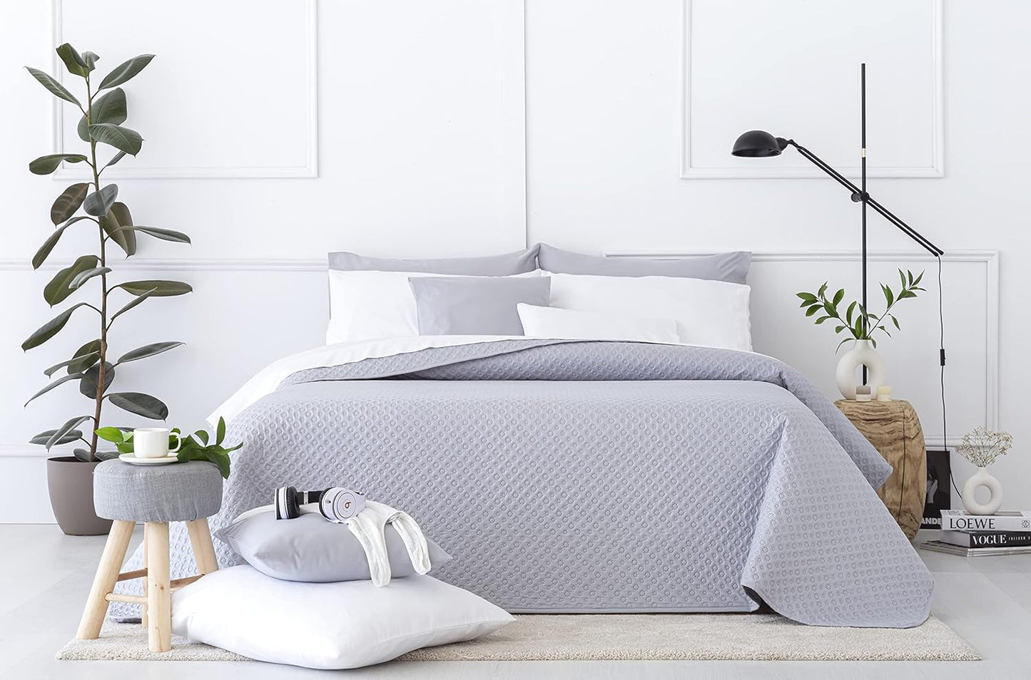 Todocama Fine Boutique Colcha con estampado de piqué, para primavera, verano, otoño e invierno, 100% microfibra súper suave, manta multifuncional, 140/150/160-250 X 260 cm, gris claro Camas y Mantas Besuche den Todocama-Store Gris claro 250 X 260 Cm