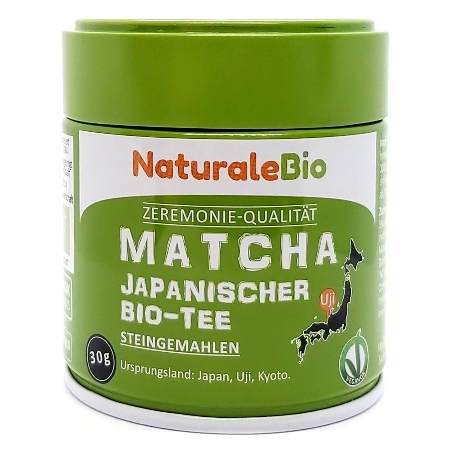 Naturalebio Té Matcha Grado Ceremonial en Polvo Té verde original de Japón. Té verde Matcha de grado ceremonial en polvo elaborado en Uji, Kioto. Ideal para beber, cocinar y tomar café con leche. Caja de 30g.