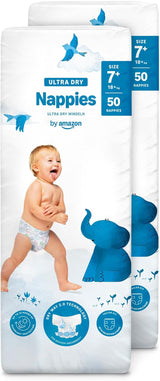 Pañales Amazon Ultra Dry, tamaño 1 (2-5 kg) - Caja mensual, blanco, 96 unidades (2 paquetes de 48) (anteriormente marca Mama Bear, producto idéntico)