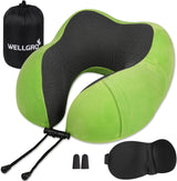 WELLGRO Juego de almohadas para el cuello con máscara para dormir 3D y tapones para los oídos - Funda extraíble - Espuma viscoelástica - Cierre de cremallera - Incluye bolsa de almacenamiento - Almohada de viaje - Color seleccionable, Color:Gris Almohadas ortopédicas cervicales Naty Shop Saludos