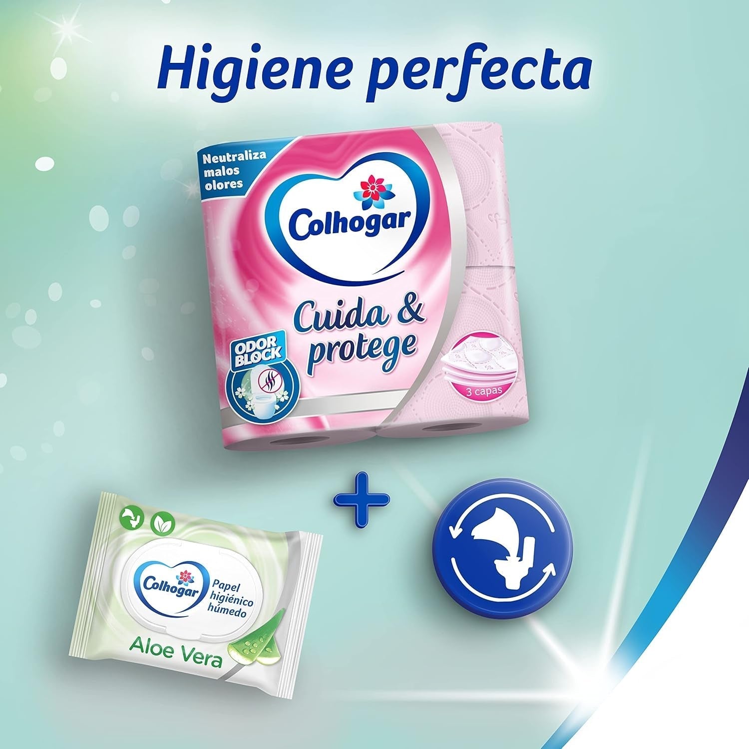 Colcasa Care & Protect Papel higiénico 3 x 12 con tecnología de bloqueo de olores, neutraliza los malos olores, paquete de 36 rollos, 3 capas, rollos rosas con aroma fresco