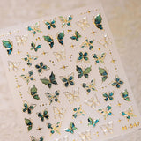 JMEOWIO 3D Nagelsticker Verde Oro Schmetterling Nail Art Sticker Selbstklebend Nagelaufkleber 5D Stereoskopisch Dekoration Nageldesign Zubehör 1 Blatt