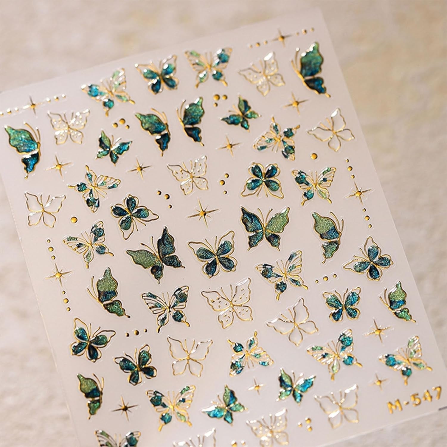JMEOWIO 3D Nagelsticker Verde Oro Schmetterling Nail Art Sticker Selbstklebend Nagelaufkleber 5D Stereoskopisch Dekoration Nageldesign Zubehör 1 Blatt