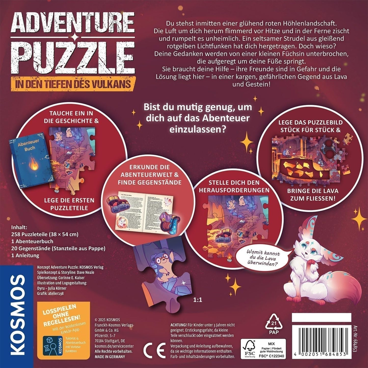 KOSMOS 684853 Den Tiefen Des Vulkans Puzzle de Aventuras, 258 Piezas, Puzzle de Aventura Interactivo para Niños 8+, Descubre una Historia de Aventura con Cada Pieza del Puzzle Puzzle Naty Shop