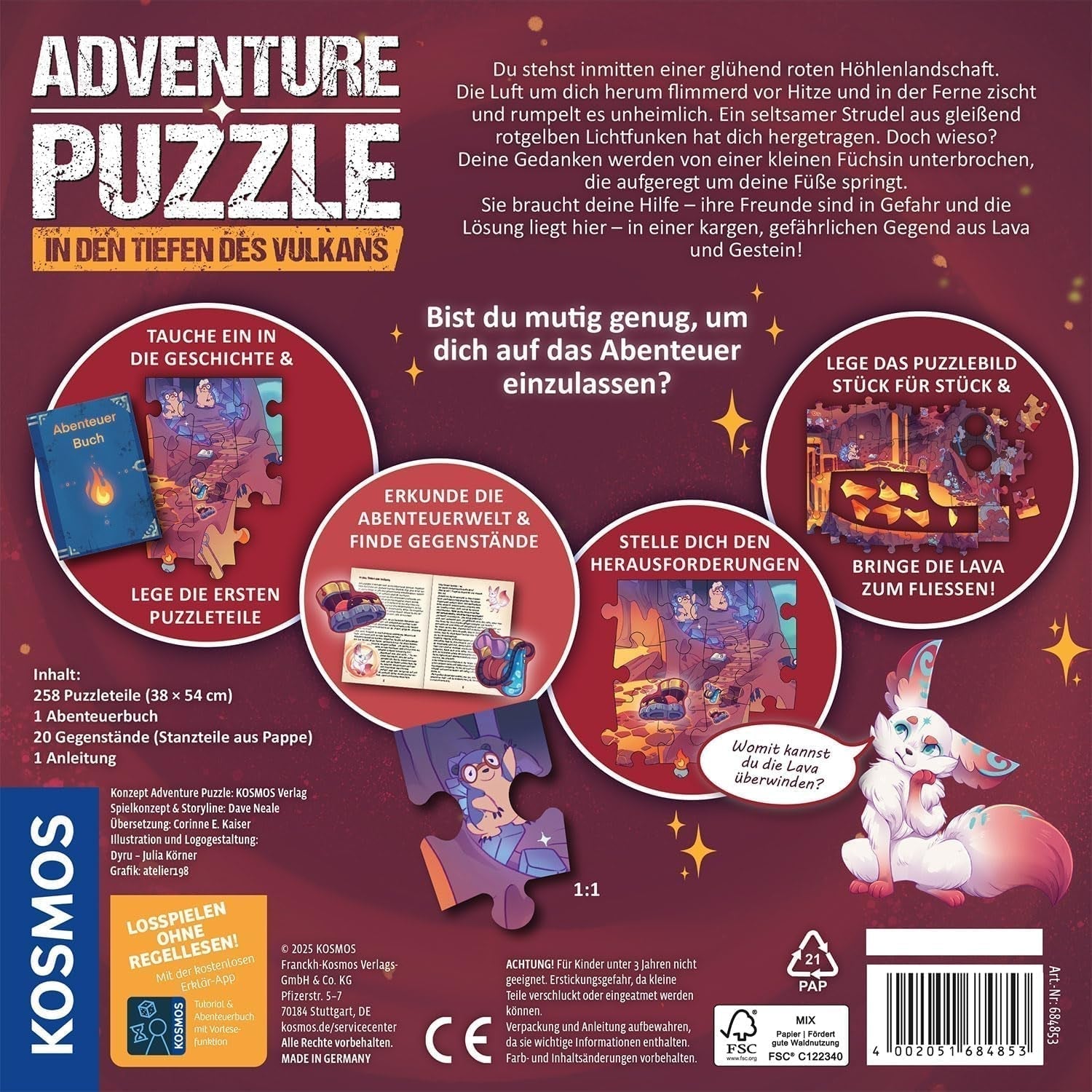 KOSMOS 684853 Den Tiefen Des Vulkans Puzzle de Aventuras, 258 Piezas, Puzzle de Aventura Interactivo para Niños 8+, Descubre una Historia de Aventura con Cada Pieza del Puzzle Puzzle Naty Shop