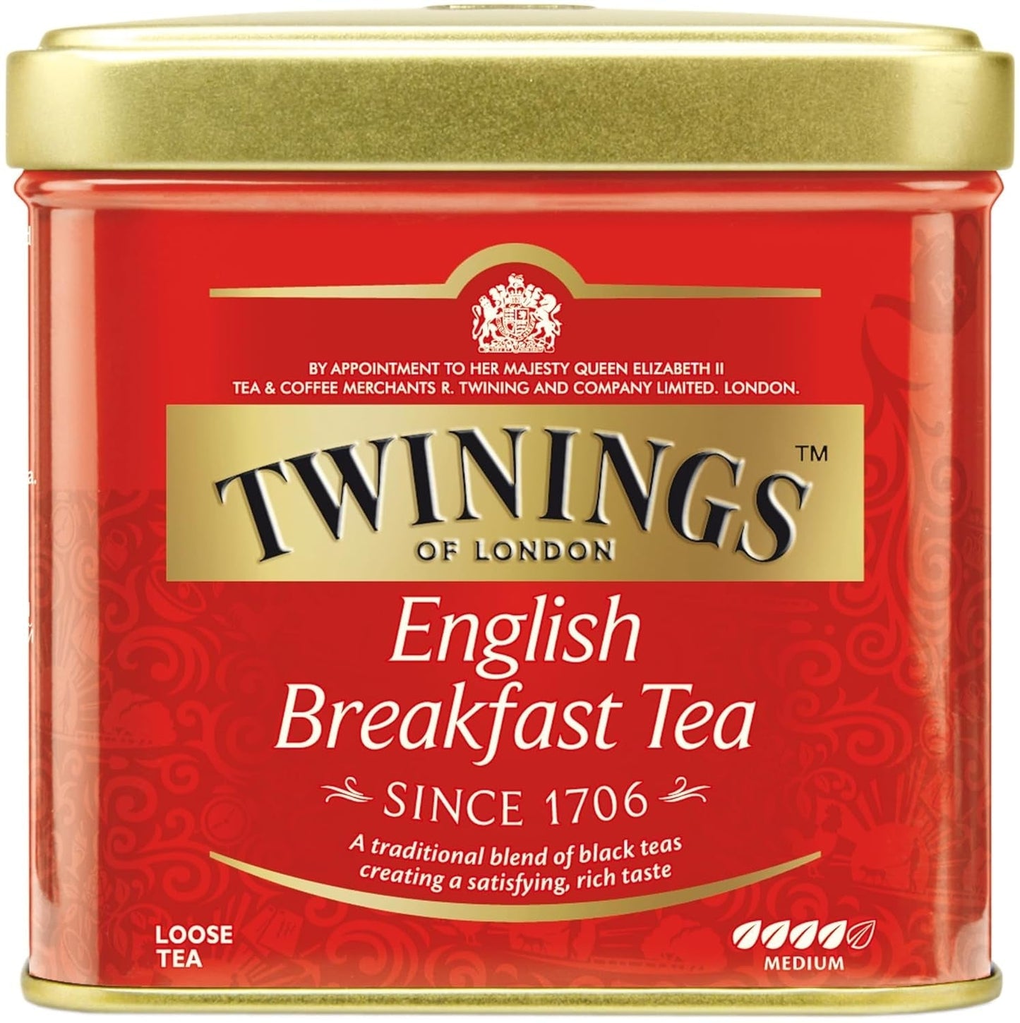 Twinings English Breakfast Tea Té negro suelto en caja de té Té negro fuerte elaborado con hojas de té de alta calidad recogidas de las mejores plantaciones de té de Sri Lanka y la India G, neutro, 100 gramos