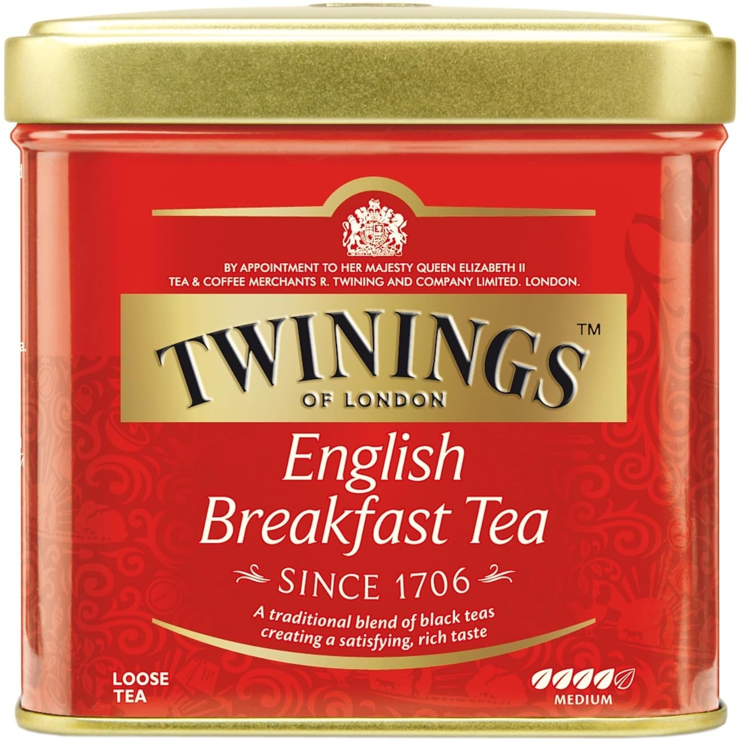 Twinings English Breakfast Tea Té negro suelto en caja de té Té negro fuerte elaborado con hojas de té de alta calidad recogidas de las mejores plantaciones de té de Sri Lanka y la India G, neutro, 100 gramos