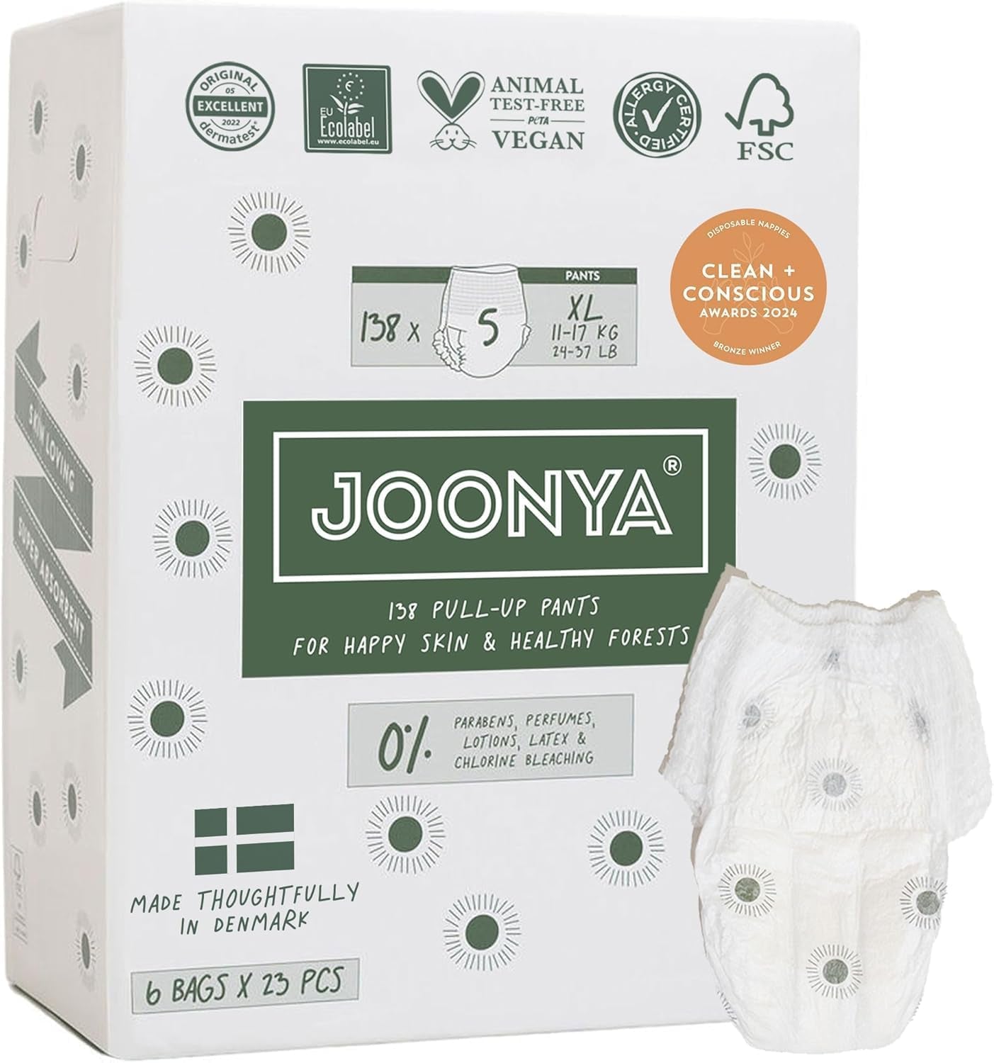 Pañales push-up, talla 4 L (7-12 kg) - 1 bolsa de 25 piezas - Sin sustancias nocivas, ecológicos, ultraplanos, para uso nocturno - Fabricado en Dinamarca