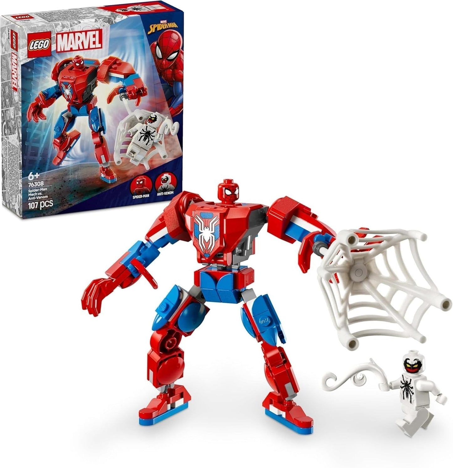 LEGO Marvel Spider-Man Mech vs. Anti-Venom - Juguete de superhéroe con 2 minifiguras - Figura de acción con brazos, piernas y dedos móviles - Regalo para niños y niñas a partir de 6 años 76308 Juegos de construcción Besuche den LEGO-Store Default Title