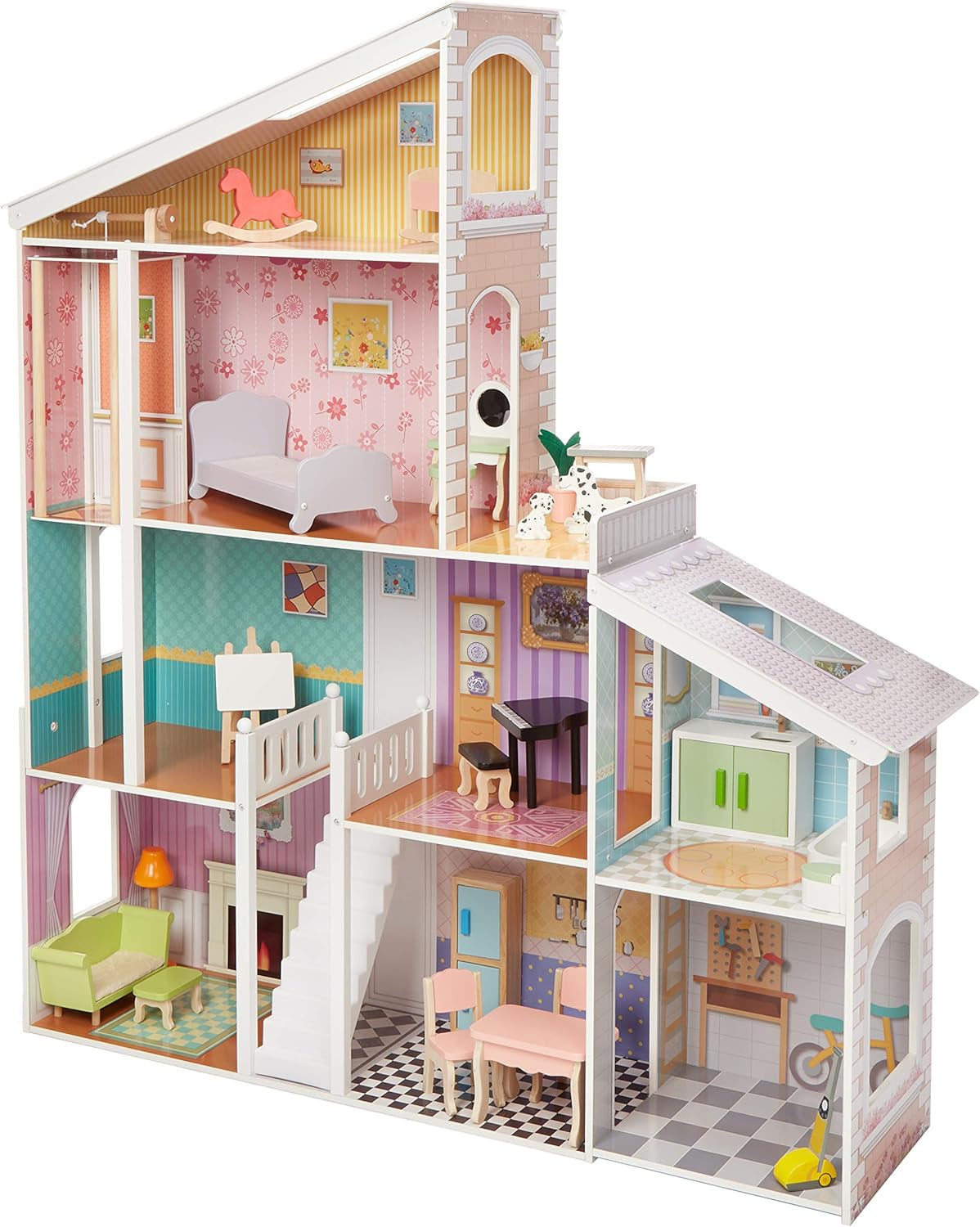 Amazon Basics Casa de muñecas de madera de 4 niveles y muebles, accesorios para muñecas de 12" Naty Shop Casas de muñecas