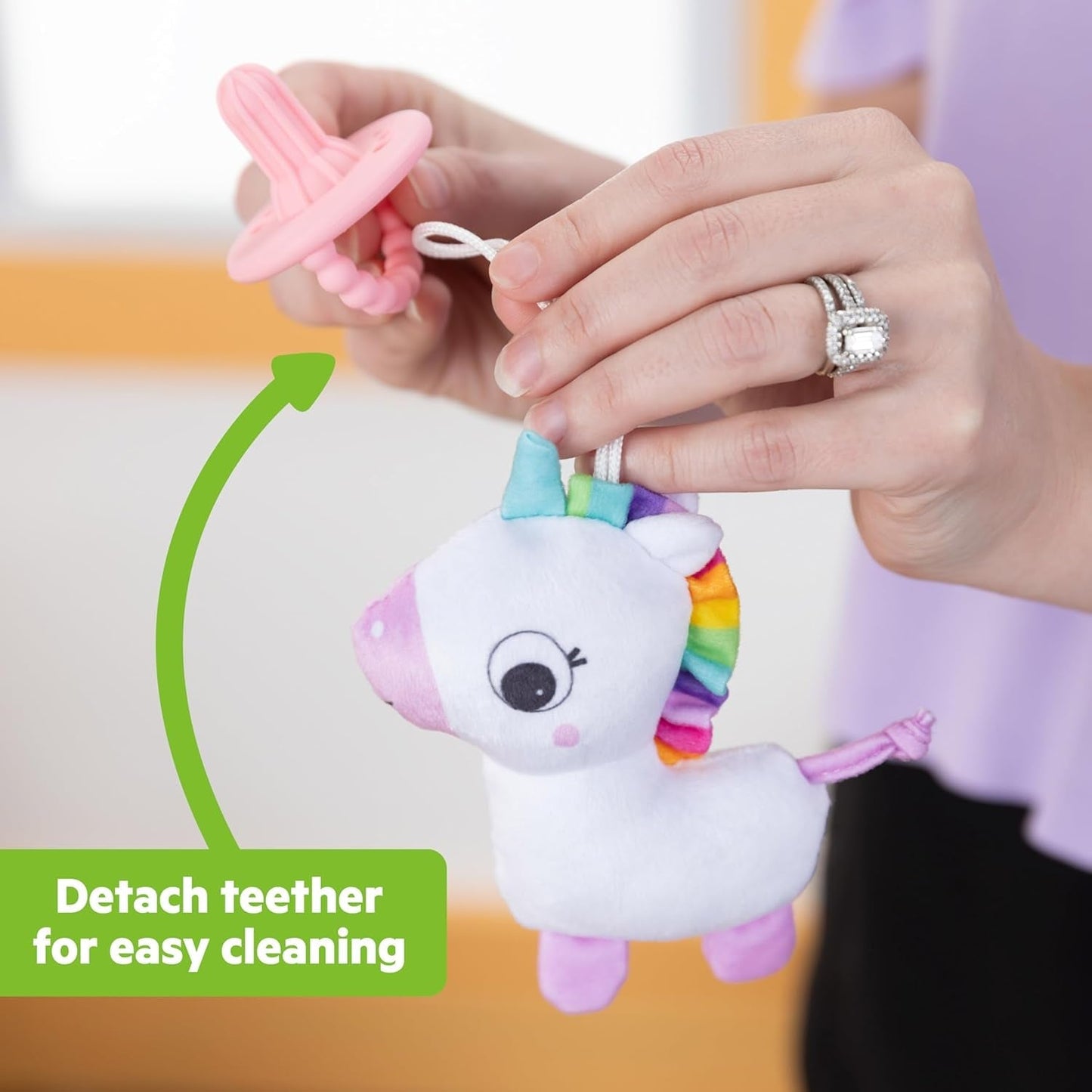 Bright Starts SootheMate Chupete de Peluche, Unicornio - Chupete desmontable con forma de chupete para recién nacidos y niños mayores