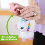 Bright Starts SootheMate Chupete de Peluche, Unicornio - Chupete desmontable con forma de chupete para recién nacidos y niños mayores
