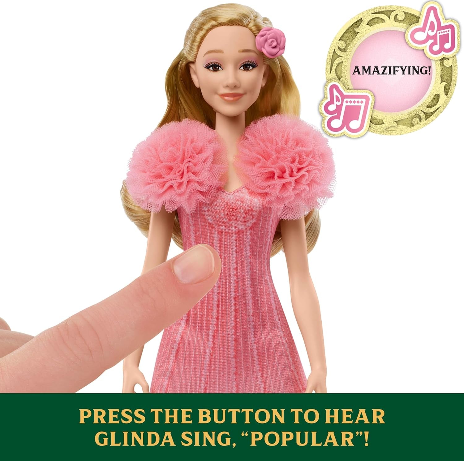 Mattel Glinda de Wicked and Accessories Muñeca articulada inspirada en la película con atuendo desmontable Sings Loved by Us JLG49 Rosa