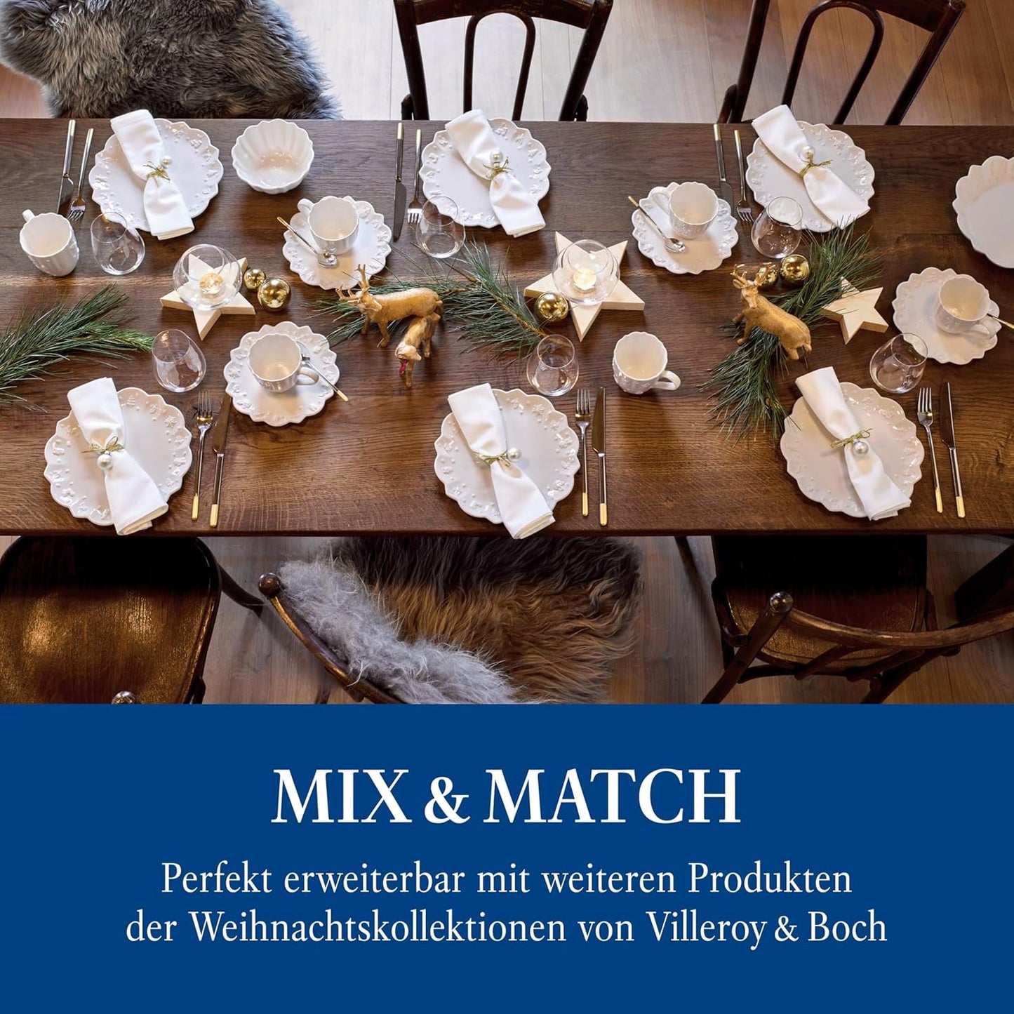Villeroy & Boch Toy's Delight Royal Classic Vajilla de 8 piezas, Apta para lavavajillas y microondas, Blanco, Platos, Vajilla para 4 personas, Vajilla navideña, Juguetes, Porcelana Premium
