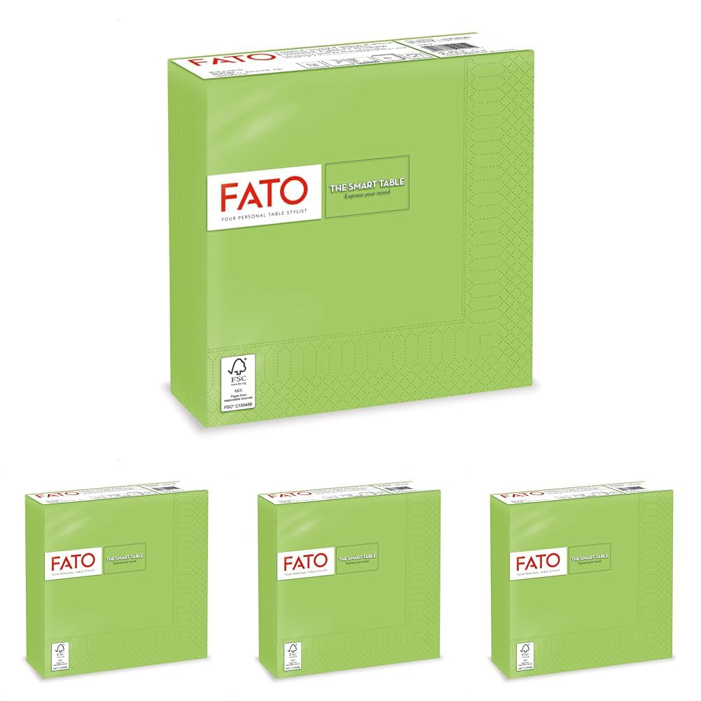 , Servilletas de papel desechables, Ideales para almuerzos informales y buffets, Paquete de 50 servilletas, Tamaño 33X33, 4 pliegues, 2 capas, Color verde manzana, Papel de celulosa 100% pura, FSC