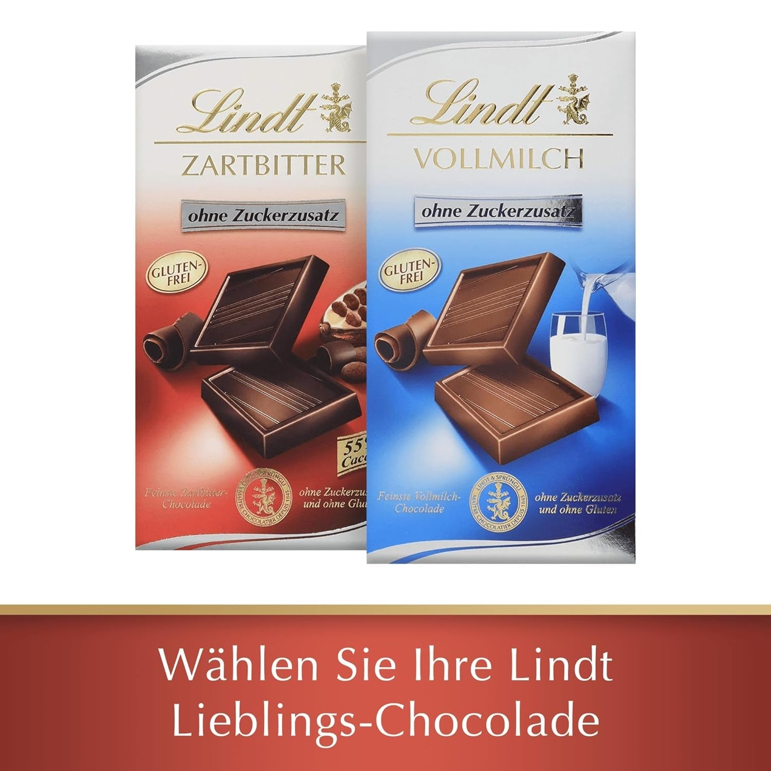 Chocolate Lindt | Barra de chocolate negro sin azúcares añadidos | 100g | El mejor chocolate negro con 55% cacao, sin azúcares añadidos y sin gluten | Barra de chocolate sin gluten