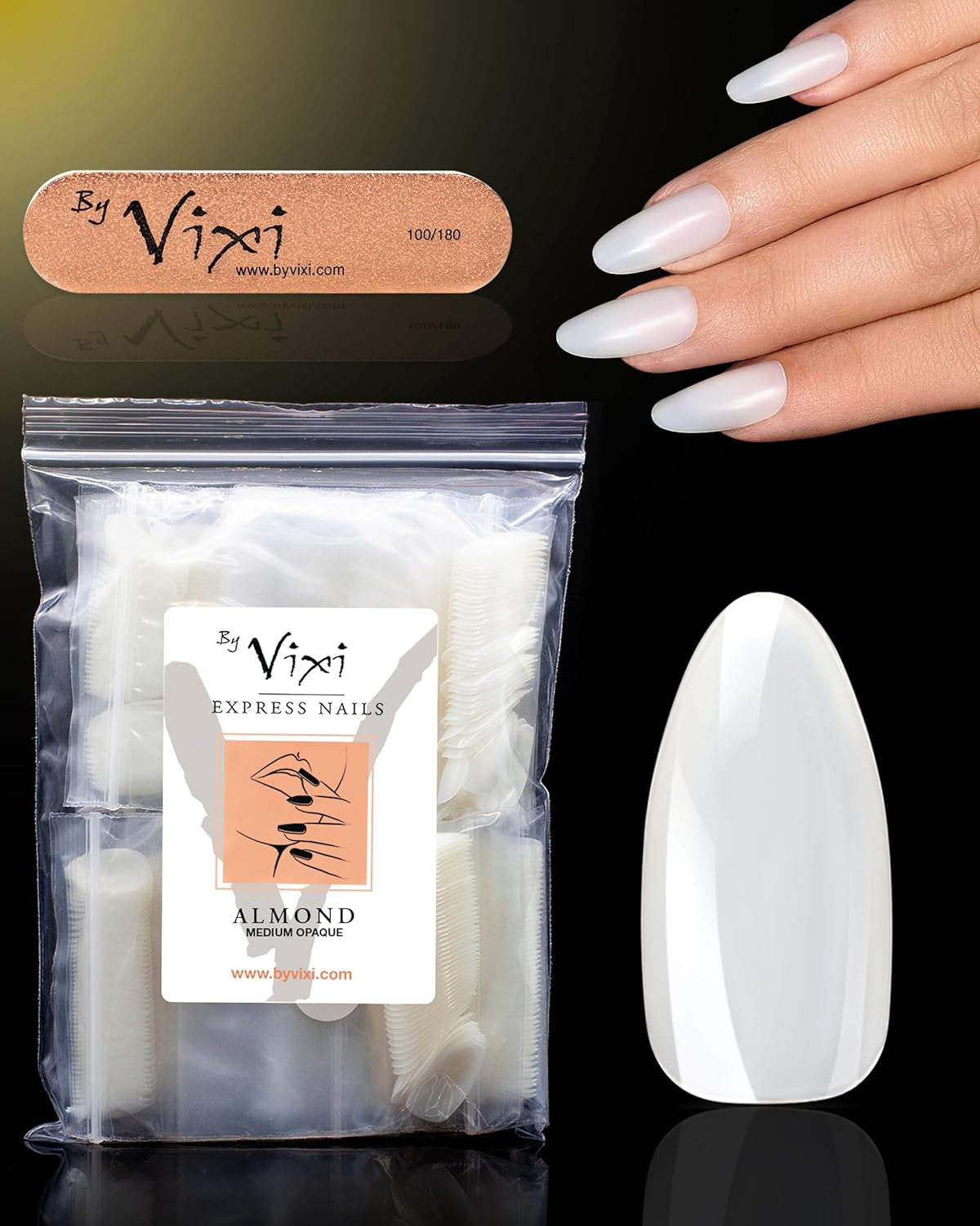 Vixi 600 extensiones de uñas cortas ovaladas con lima de preparación, 10 tamaños, cobertura total, opacas. Para profesionales y uso doméstico.