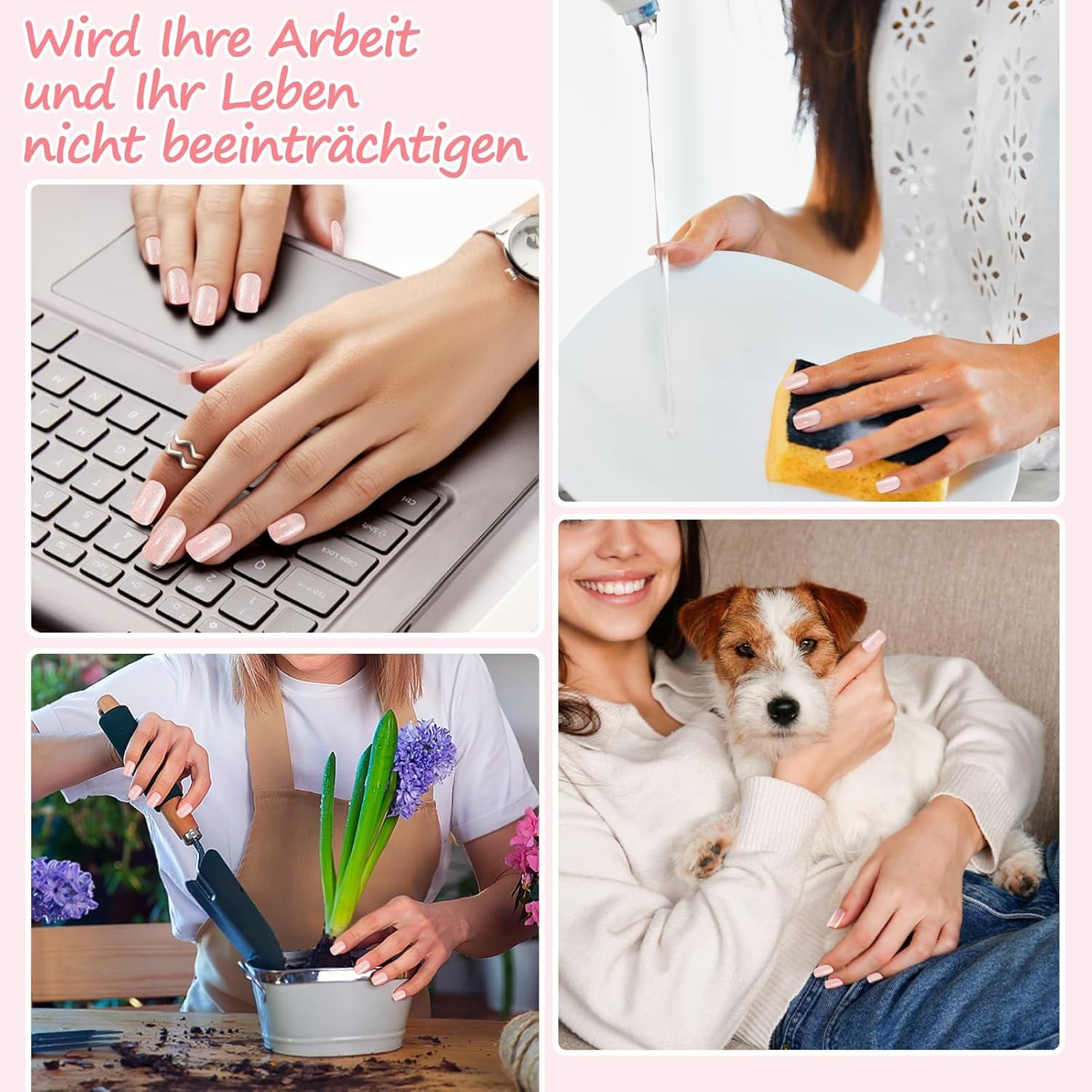 Kiiwah 48 piezas de uñas cuadradas cortas, uñas artificiales rosas, pegamento en puntas de uñas cortas, puntas de uñas postizas