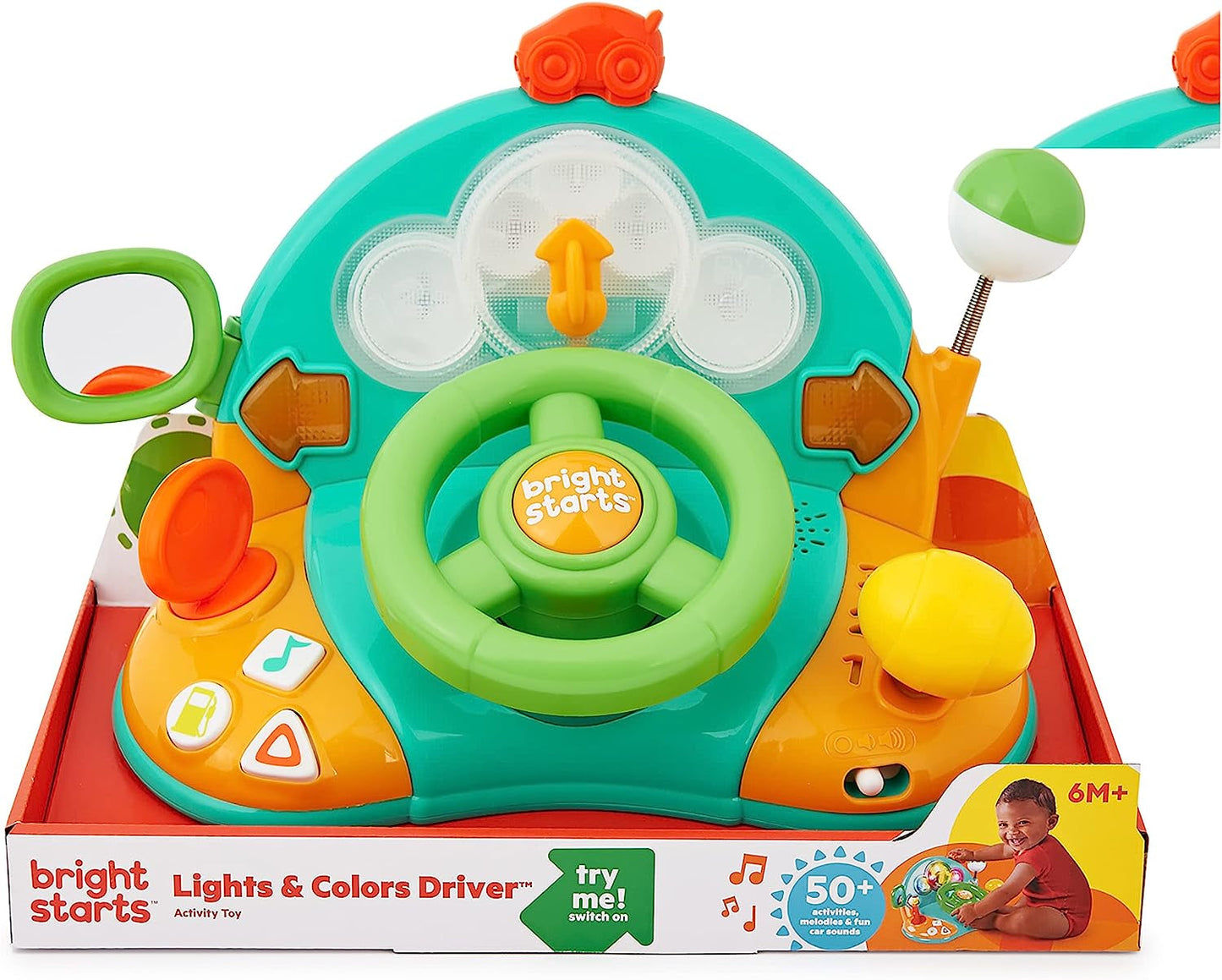 Bright Starts, volante de juguete, Lights & Colors Driver, con música, ruidos de auto, intermitentes, palanca de cambios y más Bebe Naty Shop Toys