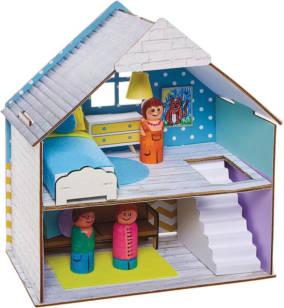 Baker Ross FN199 Construye tu propia casa de muñecas de madera - Kit de construcción de casa de muñecas de 1 pieza para niños Kit de manualidades