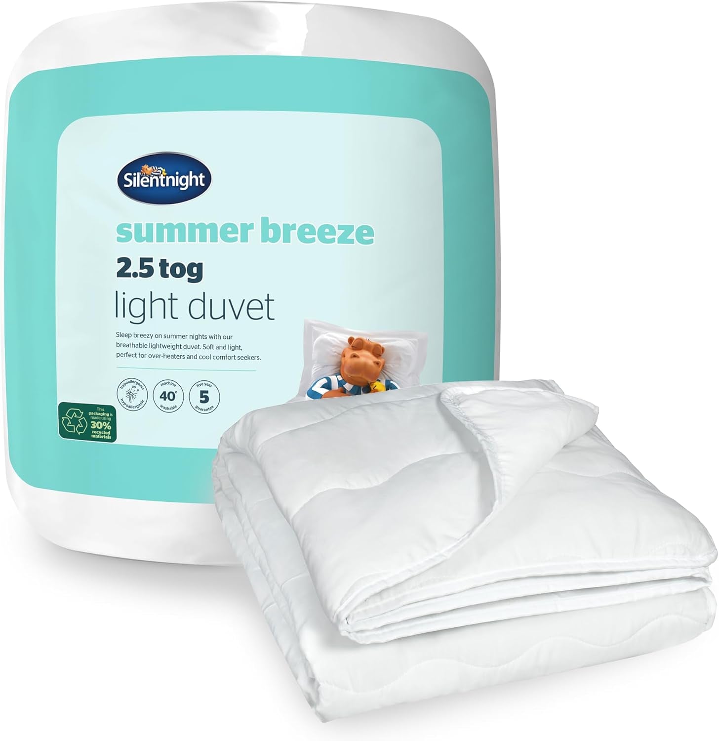 Silentnight Summer Breeze Edredón para Cama Individual, 2,5 Tog, Edredón Ligero de Verano, Ideal para Noches Cálidas y Dormitorios Calurosos, Hipoalergénico y Lavable a Máquina, Cama Individual, 200 X 135 Cm Naty Shop Edredones y Edredones Cama Individual Estándar Blanco