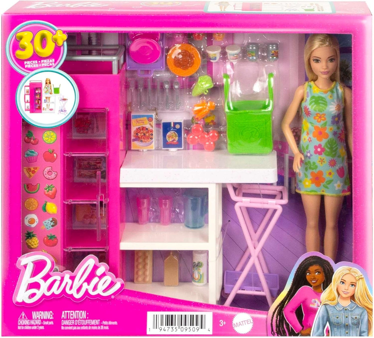 Barbie Doll Pantry Playset con más de 25 piezas de cocina y accesorios: perfecto para pequeños amantes de la comida y regalo para niños de 3 años en adelante, HJV38