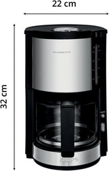 Krups KM3210 Pro Aroma Plus Cafetera espresso, 10 tazas, 1,25 L, Mantiene caliente 30 minutos, Ventana visible de nivel de agua, Sistema antigoteo, Negra con aplicaciones de acero inoxidable