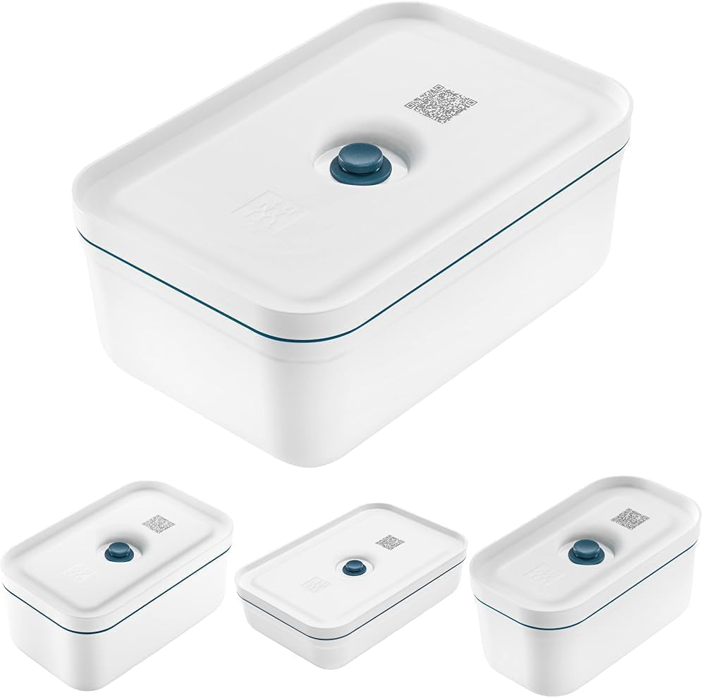 Zwilling Fresh & Save set de 4 fiambreras al vacío (fiambrera tamaño S, M, L y L plana), Mantiene los alimentos frescos durante más tiempo, Material: Plástico, Color: Blanco-La Mer Cajas para guardar alimentos Naty Shop Default title