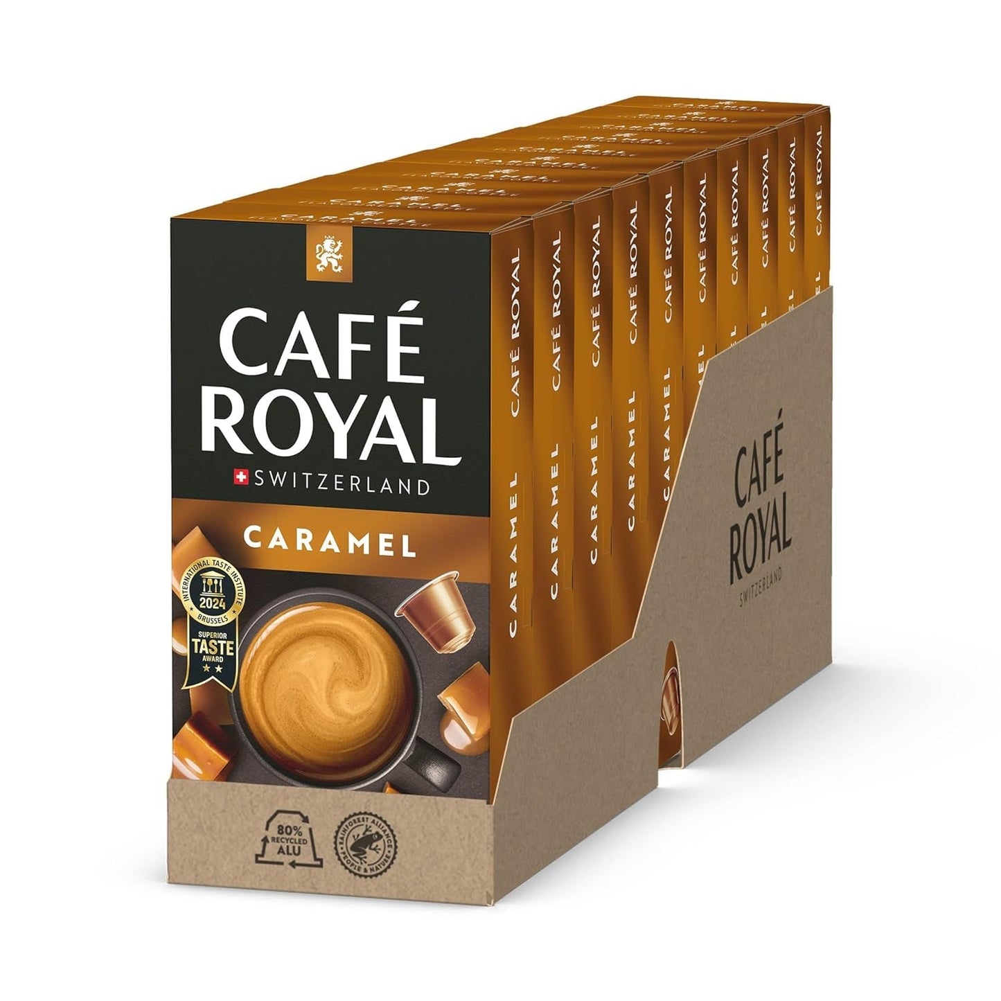 Café Royal con sabor a caramelo – Café compatible con Nespresso®, cremoso, helle Röstung, 100 % Arábica, Rainforest Alliance, 100 cápsulas