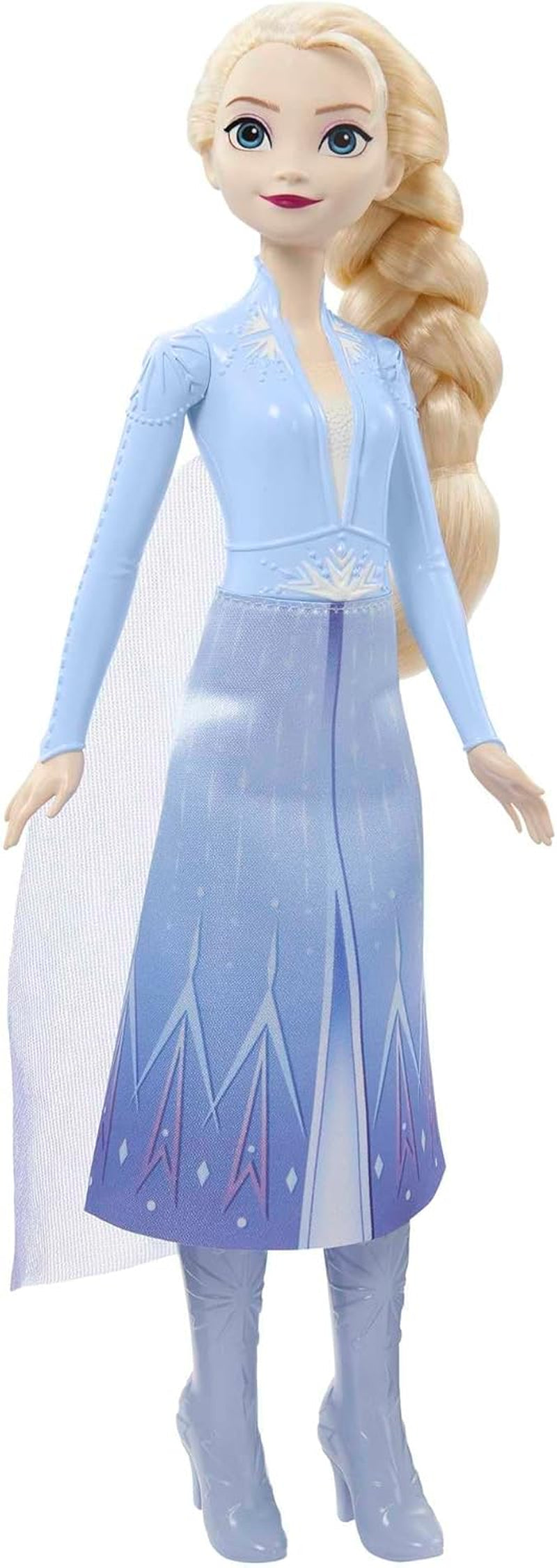Mattel Muñeca Princesa Elsa de Disney, Muñeca Frozen con traje de viaje, Cabello rubio peinable, Articulación articulada, Falda y botas desmontables, Regalos Disney, Juguete para edades de 3 años en adelante, HLW48