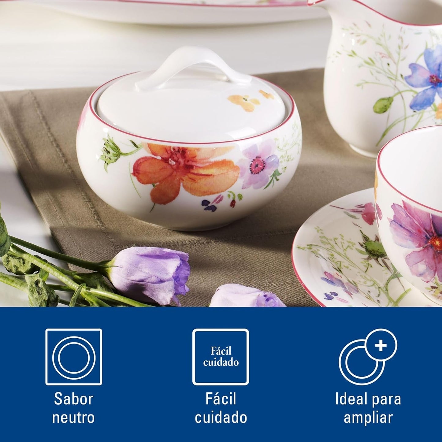 Villeroy & Boch - Azucarero Mariefleur, colores surtidos, apto para lavavajillas, microondas, azucarero con tapa, azucarero, contenedor, accesorio para café, vajilla floral, porcelana premium