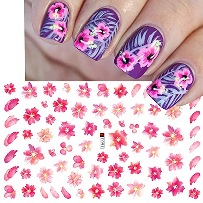 JMEOWIO Nagelsticker Frühling Blume 9 Blatt Nagelaufkleber Selbstklebend Rosa Blüte Nail Art Sticker Decoración Nageldesign Zubehör