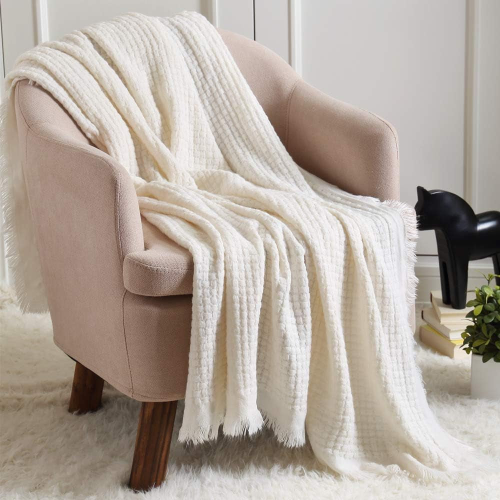 CREVENT Manta de punto color óxido para sofá, silla, cama, decoración del hogar, suave, cálida, acogedora, ligera, primavera, verano, otoño (127,8 x 152,4 cm, caramelo/marrón/naranja quemado) CREVENT Camas y mantas tipo gofre de color marfil