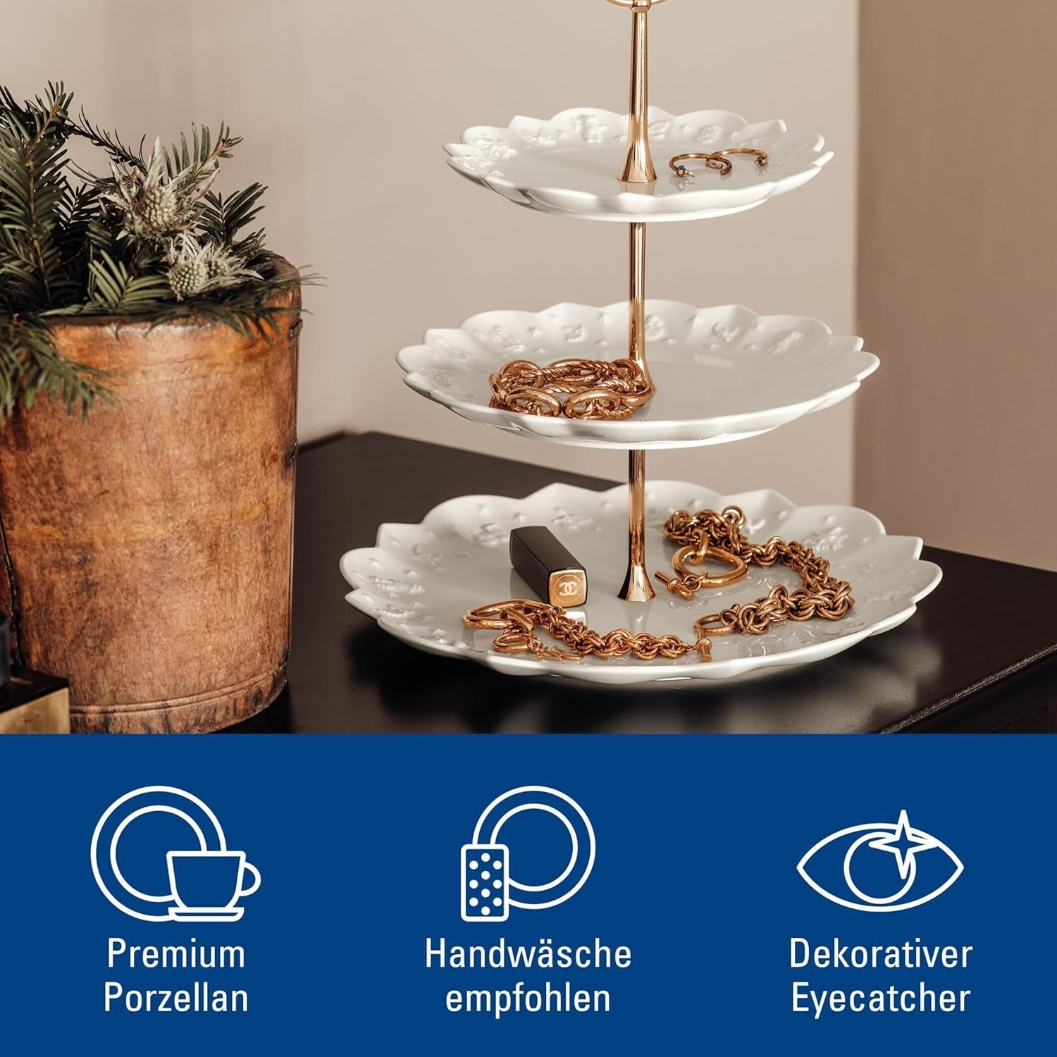 Villeroy & Boch Toys Delight Royal Classic estante, expositor escalonado decorativo para galletas, pasteles y trozos pequeños de tarta, porcelana premium, blanco