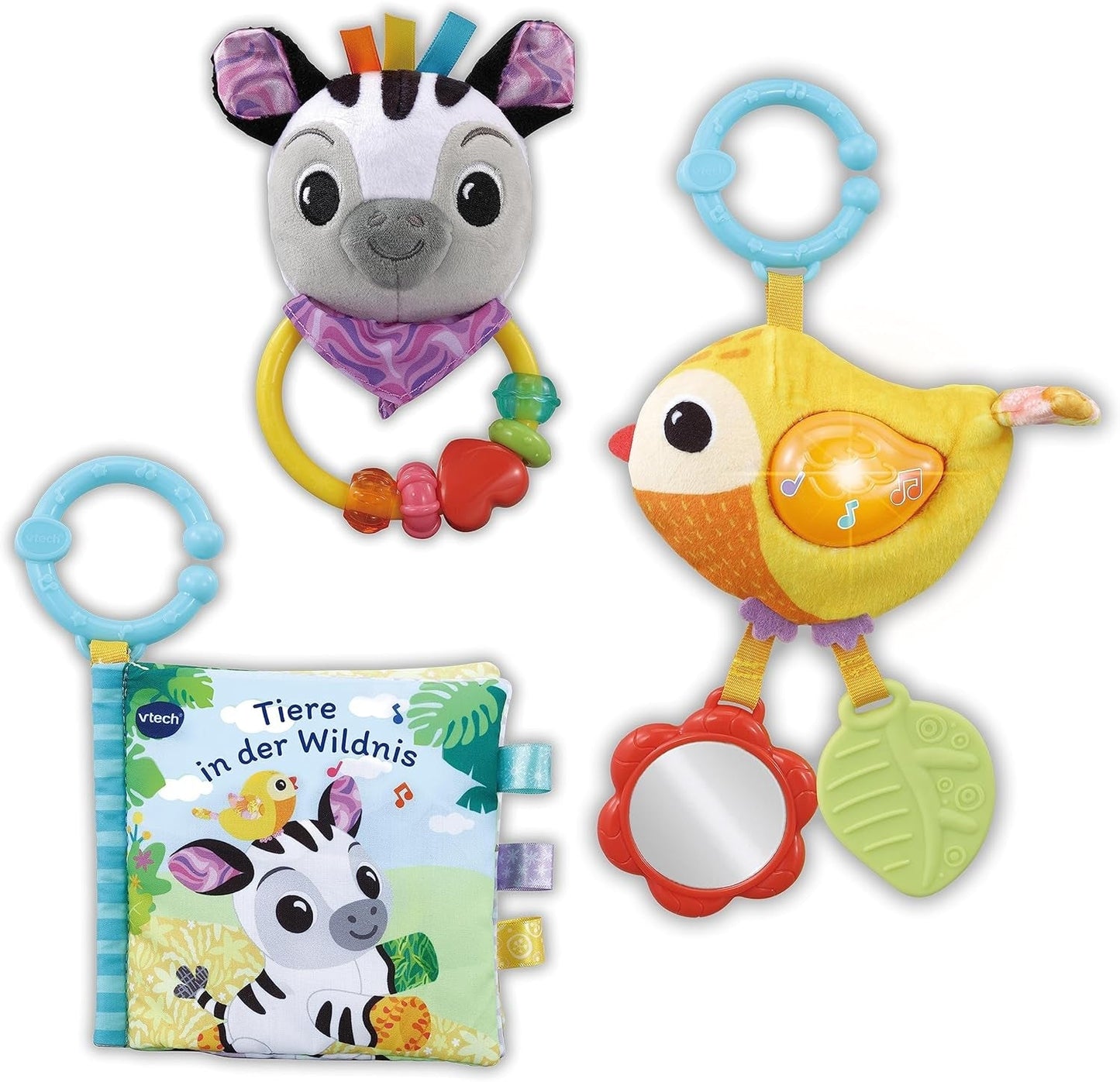 VTech Baby - Set de regalo Amigos animales del bebé - Set de juguetes con libro de tela, pájaro cantor y sonajero de cebra - Para bebés de 0 a 24 meses Naty Shop Default Title