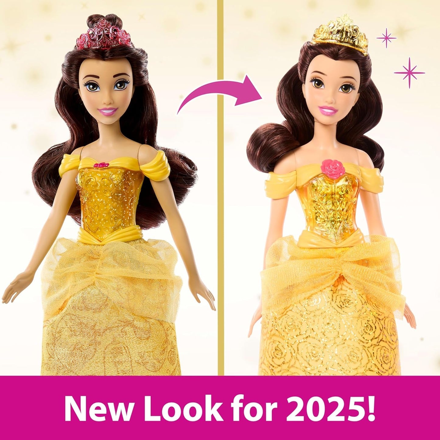 Mattel Disney Princess Toy Muñeca articulada Belle Fashion con ropa y accesorios brillantes Regalo inspirado en la película de Disney para niños HLW11