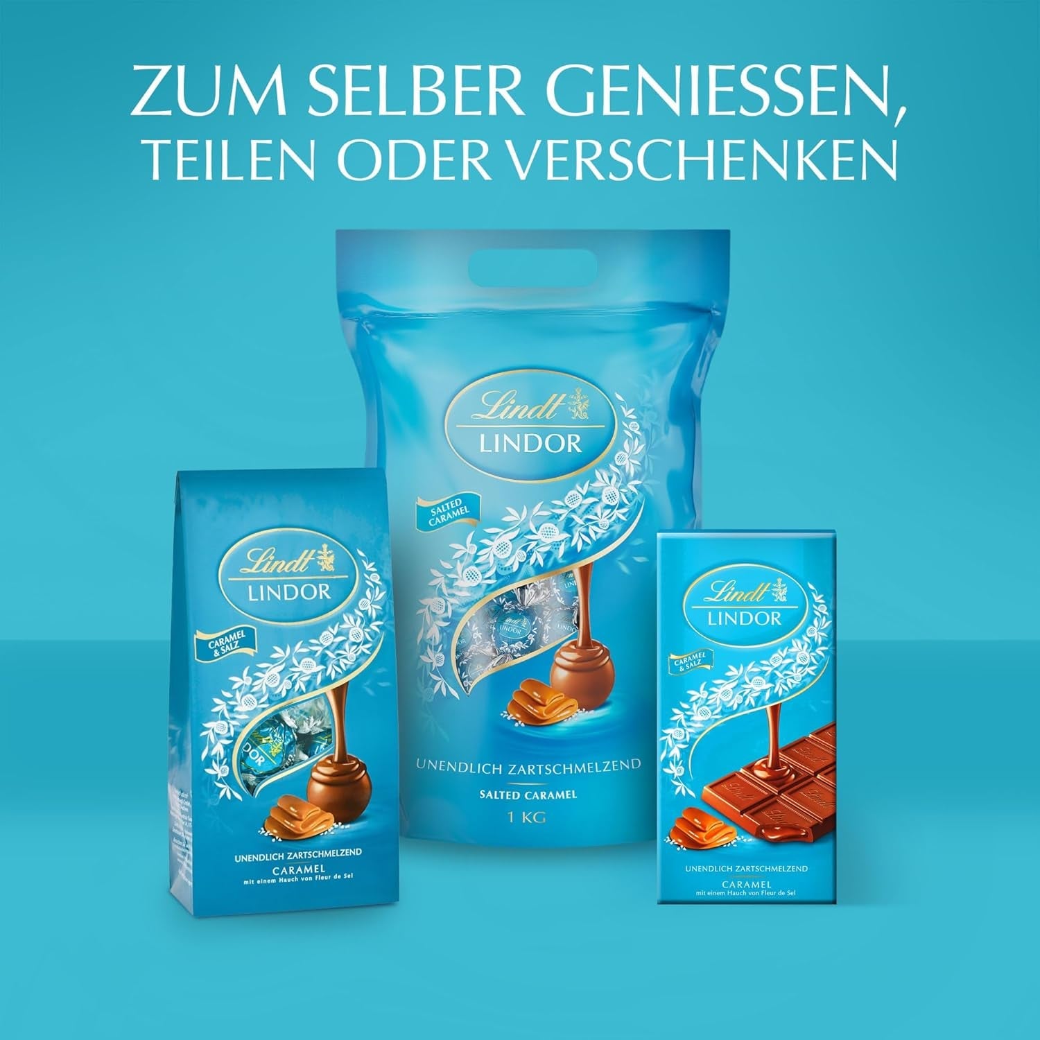 Chocolate Lindt | Cornet de caramelo salado LINDOR | 500g | 38 bolas de chocolate con leche con relleno de caramelo salado | Regalo de chocolate