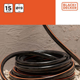 Manguera de Jardín BLACK+DECKER 15 metros - Ø19MM - PVC duradero - Regar el jardín, lavar el coche, llenar la piscina - Compatible con cualquier grifo estándar - Negro/Naranja