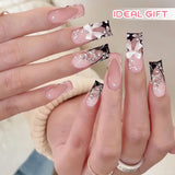24 uñas postizas 3D con purpurina cuadrada rosa y diamantes de imitación de longitud media para mujeres y niñas
