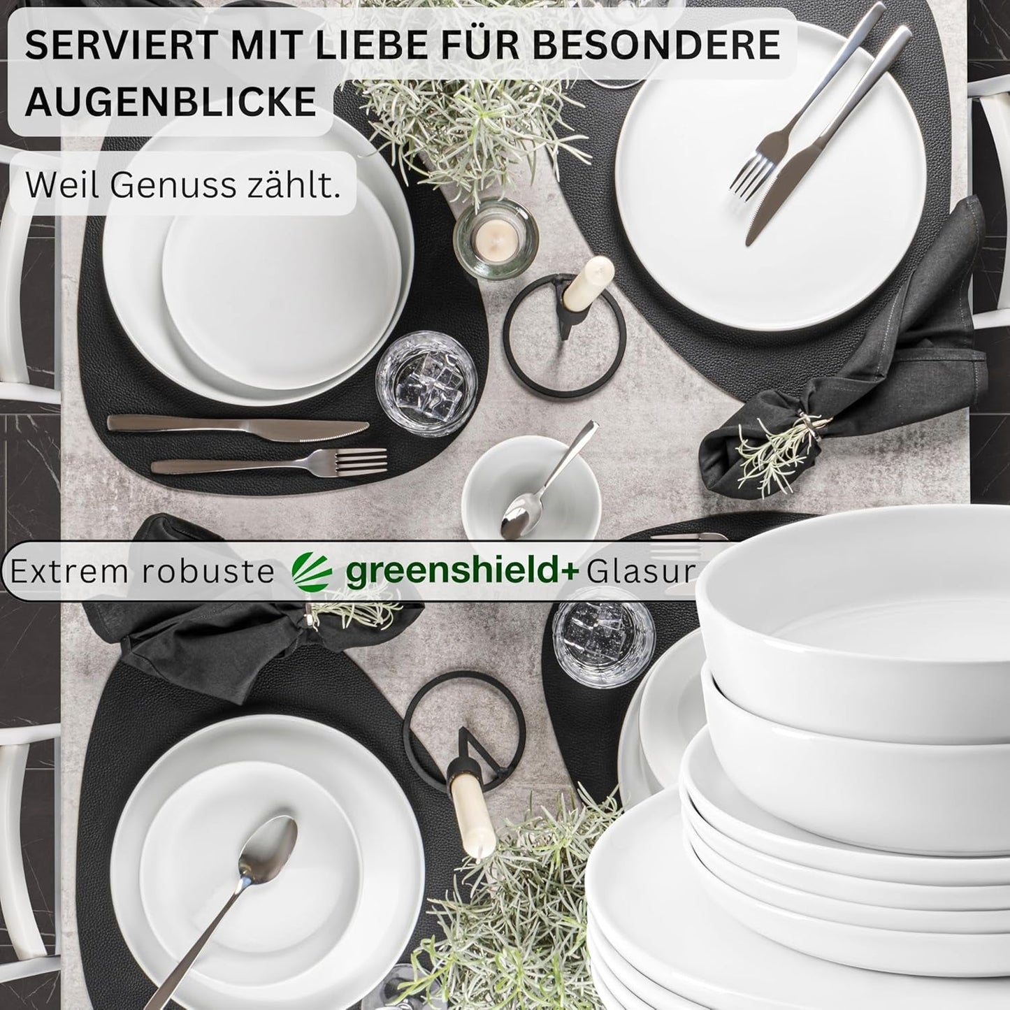 SANGER | Marlo Vajilla Blanca de 24 Piezas Vajilla para 6 con Platos de Postre, Platos Llanos, Cuencos y Cuencos de Cereal Juego de Platos Llanos de Porcelana Vajilla Diseño Moderno COLECCIÓN PREMIUM