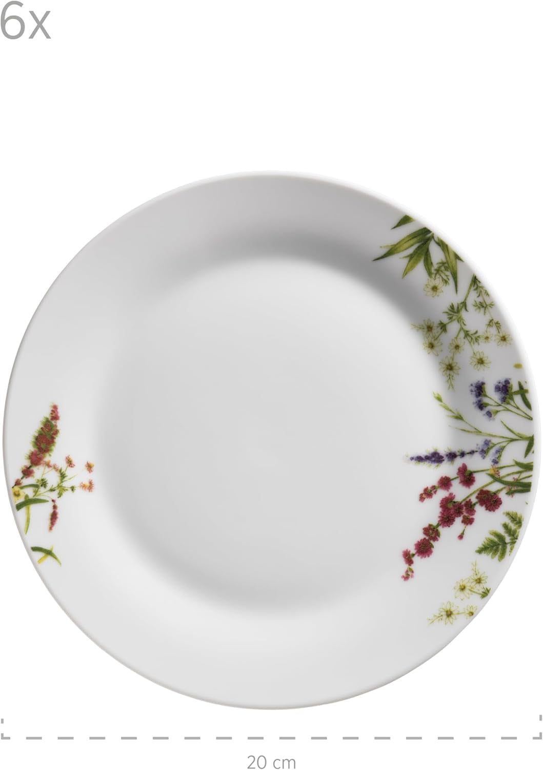 Mäser Herbal Garden Vajilla con detalles florales para 4 personas, 18 piezas, incluye platos llanos, hondos y de postre, porcelana, blanco